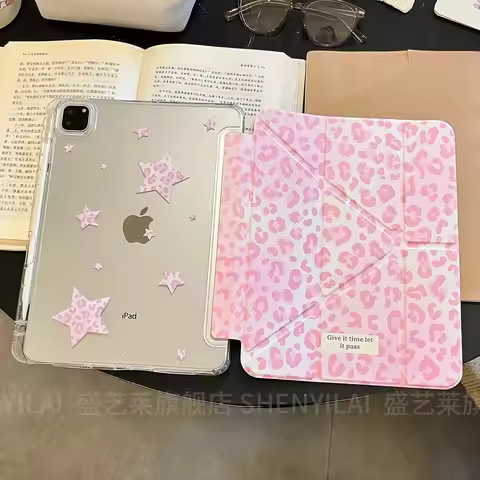 Ins KoreanPink Leopard-Print Y2K Tablet Case For iPad Pro 13in 11th M5 M4 12.9in A16 7/8/9/10th Air4