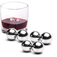 6Pcs Stainless Steel Ice Cubes Cooling Ball Whiskey Stones Reusable Metal Ice Cubes for Whiskey, Bou