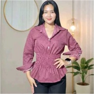 KEMEJA Baddie Shirt Fitted Blouse Stripe Women's Shirt