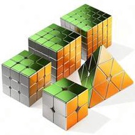 SENGSO Mirror Reflection Speed Cube Set - 2x2x2, 3x3x3, 4x4x4, 5x5x5 Pyramid Holographic Sticker-Les