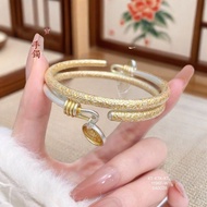 New Product#Silver999.9Yellow Wealth God bracelet, open hammered texture bracelet, open round bar wi