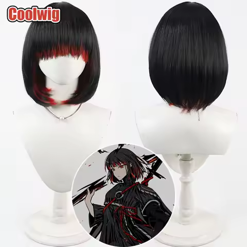 Coolwig Synthetic Hair Ryoshu Cosplay Wigs Limbus Company Ryoshu 35cm Short Straight Black Mixed Red