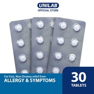 Unilab Allerta 10mg 30 Loratadine Tablets - For Fast Non-Drowsy Relief From Allergy and Its Symptoms