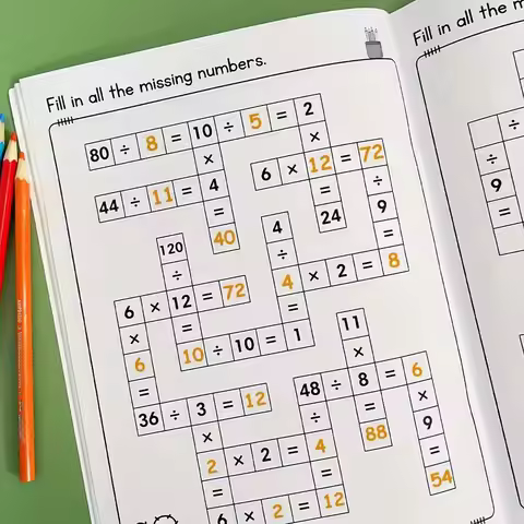 Math Crossword Puzzles for Ages 5-8 - Montessori Math Workbook with Addition Subtraction Multiplicat