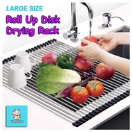 [YC] Foldable Stainless Steel Roll-up Dish Drying Rack Over Sink Rack Kitchen Drainer Dry Kering Sin