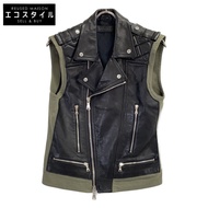 Neil Barrett BPE161 黑色 x 卡其色皮革飾邊雙層馬甲背心 XS [二手]