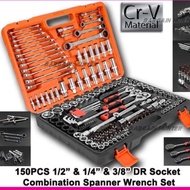 TOOL BOX SPANAR PLAYAR REPAIR KERETA 3 SIZE RACHET 150PCS SRUNV  TOOL SET 1/2” & 1/4” & 3/8” DR SOCK