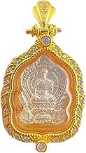 02. Casing LP Ruay Buddha Thai Amulet, a Lucky Talisman for Wealth and Protection., titanium steel, Rhinestone