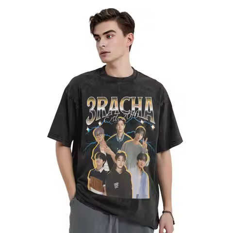 3RACHA Hyunjin T Shirt Men 100% Cotton Novelty T-Shirts Round Collar 90s Tees Short Sleeve Clothes G