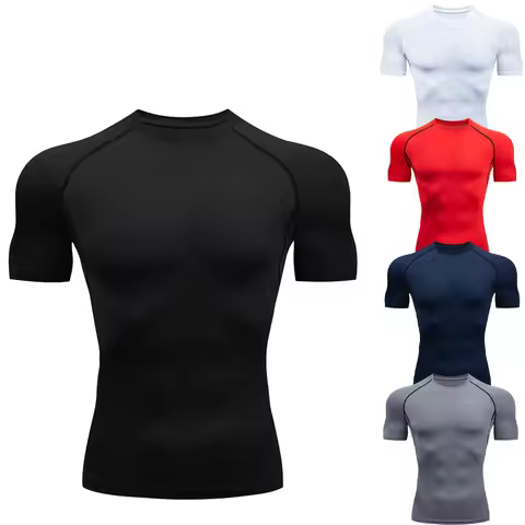 Men's Compression Tshirts Gym Fitness Quick Dry Rash Guard for Summer Athletic Tight Sport Gym Shirt