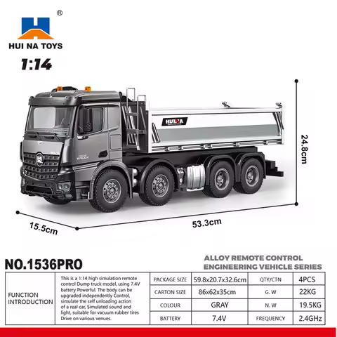 Huina 1536pro new product 1537 alloy remote control 1:14 full-scale wheel heavy engineering dump tru