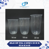Oval & Flat Cup U 22 Oz 18 Oz 16 Oz 14 Oz / U Cup Plastic Oval / Boba Cup / Super Bubble / Macaw / U