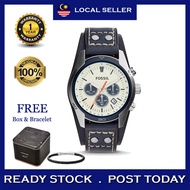[Original 2 Years Warranty - Full Set Free Bracelet] Fossil Coachman Chronograph Blue Leather Men Watch Jam Tangan Lelaki CH3051