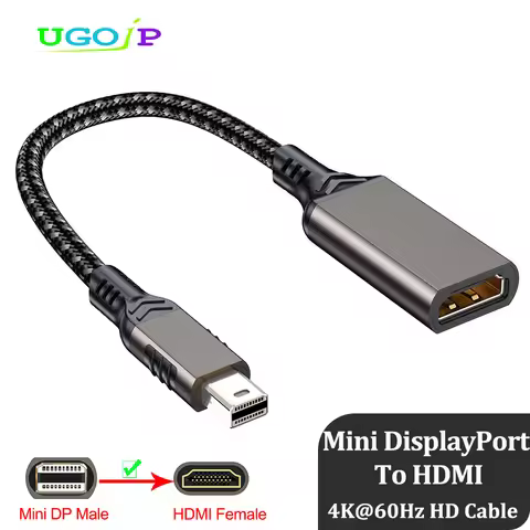 UGOjP Braided 4K Mini DisplayPort to HDMI Cable Adapter Mini DP Male to HDMI Female Video Converter 