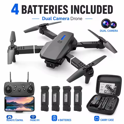 ZNLYRION 4K Dual Camera FPV Drone E88 Pro 15Mins Flight Time Foldable Quadcopter with Altitude Hold 