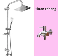 SUS304 Shower Kamar Mandi Rain + Keran Cabang Shower Mandi Set Stainless Hitam/Perak