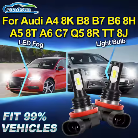 ROADSUN For Audi A4 8K B8 B7 B6 8H A5 8T A6 C7 Q5 8R TT 8J 2X Upgrade Canbus LED Fog Light Bulbs Plu
