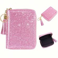 Fashionable Short Sequin Wallet Card Holder Women'S Credit Card Wallet, Glittery Small Wallet With T