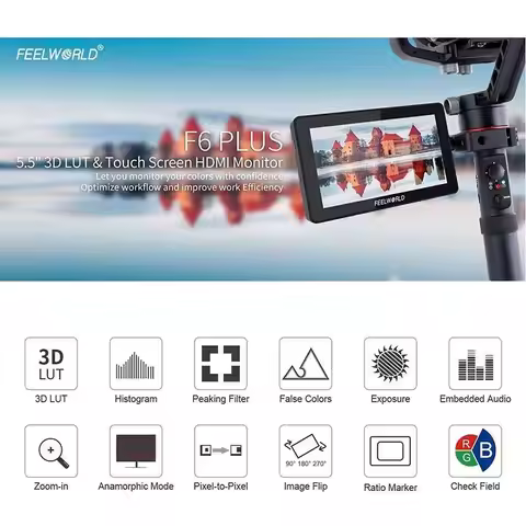 FEELWORLD F6 Plus V2 6' On-camera DSLR Field Monitor Touch Screen Monitor with HDR 3D Lut IPS FHD 19
