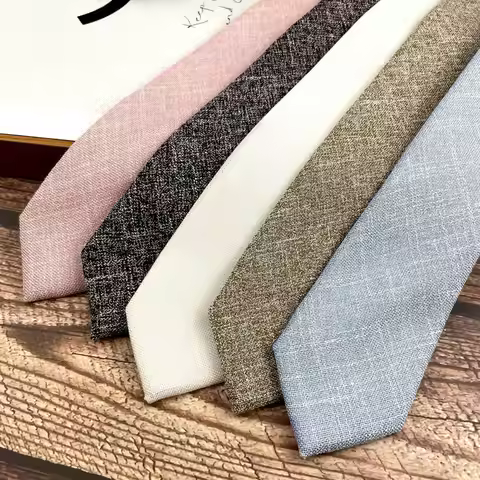 6CM Solid White Neckties For Men Women Casual College Style Shirt Suit Accessories Cotton Linen Soft
