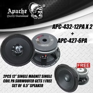  BUY 2 FREE 1  APACHE UNIVERSAL 12” INCH PA SINGLE COIL POWER SUBWOOFER 1200 WATTS 6.5" PA SPEAKER 2