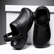 2025 Men Clogs Chef Shoes Kitchen Shoes-Non-slip Waterproof Oil-proof Black Formal Half Shoes Slip o