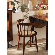Solid Wood Backrest Dining Table Rattan Windsor Chair Vintage Coffee Shop Dining Chair Tea Table Wom