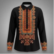 Vintage Ethnic Embroidered Aztec Print Long Sleeve Collar Shirt