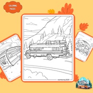 Set of 20 coloring pages, Camper and RV Recreational Vehicle coloring pages, A4, A5 regular 70gsm C1