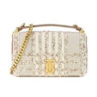 BURBERRY  Lola TB金字LOGO格紋絎縫帆布鏈帶小號肩背/斜背包(米色) /平行輸入