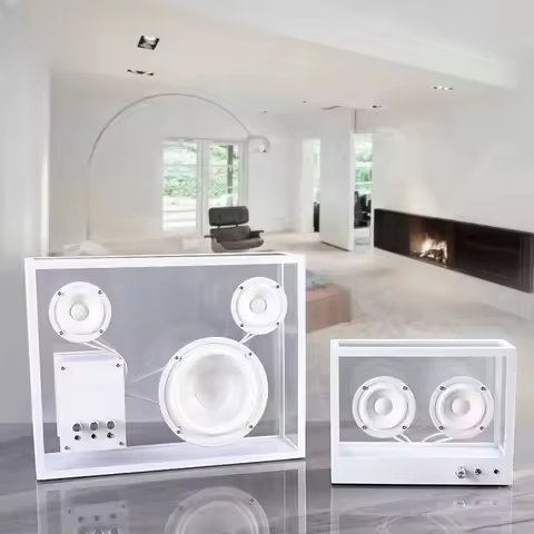 Retro Transparent Subwoofer Wireless Hi-Fi Bookshelf Bluetooth Speakers AUX Computer Loudspeaker Cre