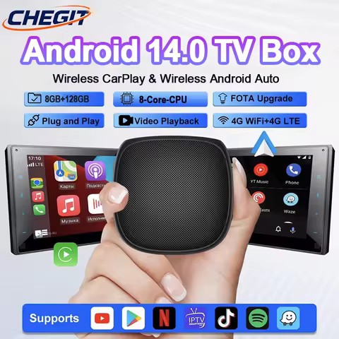 Android14 Smart system 5in1 CarPlay Ai Box Wireless CarPlay/Android Auto 8-Core 8GB RAM+128GB ROM Pl