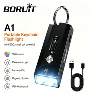 BORUIT A1 Keychain Flashlight 580LM USB C Rechargeable Mini EDC Torch with RGB Light Magnetic Clip