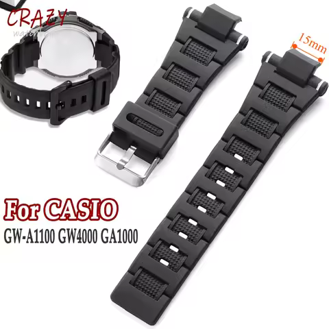 15mm Silicone WatchStrap for Casio GW-A1100 GW4000 GA1000 Replacement Watch Band Soft Resin Men Spor