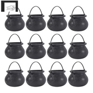 12Pcs Mini Black Cauldron with Handle Halloween Mini Witch Cauldron Halloween Pot Candy Holder for H