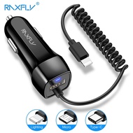RAXFLY ฤดูใบไม้ผลิโหลดรถเครื่องชาร์จ USB USB สายสำหรับ iPhone Lightning TYPE-C Micro USB สายชาร์จในรถ