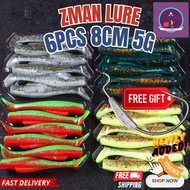 【6PCS 8CM 5G】 Zman Clone TPR Soft Bait Floating T-Tail Soft Plastic Lures Umpan Casting