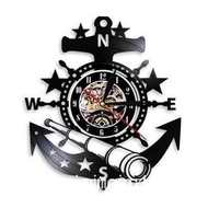 Vintage Nautical Steering Wheel Vinyl Record Wall Clock Yachting Sea Sailing Boat Anchor Telescope W