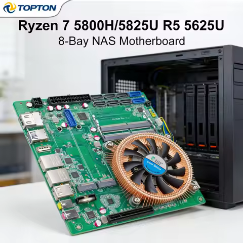 8-Bay AMD NAS Motherboard Ryzen 7 5800H/5825U 8*SATA3.0 2*M.2 NVMe 2*2.5G LAN 1*PCIE3.0 8X 2*DDR4 Fi