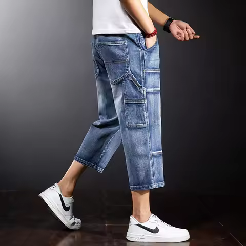 2026 Summer New Thin Loose Butt Multi Pocket Workwear Five Quarter Denim Shorts Seven Quarter Casual