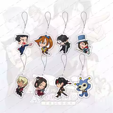 Ace Attorney Chibi Mobile Phone Charms Acrylic Phoenix Wright Miles Edgeworth Objection Apollo Justi