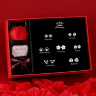 One Week Silver Needle Earrings Weekly Earrings Birthday Gift Box Set Valentine's Day Gift for Girlf