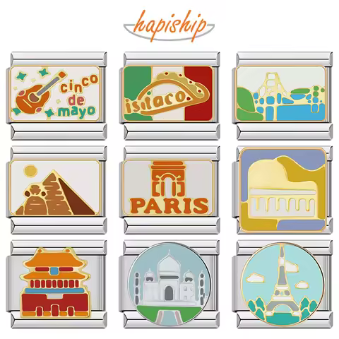 Hapiship Fashion 2024 Women World Travel Paris Egypt Italian Charm Links Fit 9mm Stainless Steel Bra