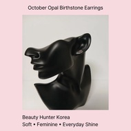 October Opal Birthstone Earrings | 925 Silver / Rose Gold Plated | Korean Minimal Jewelry