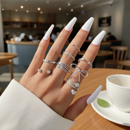 Eight Piece Adjustable Bow Crystal Ring Set for Women Stackable Jewelry Gift