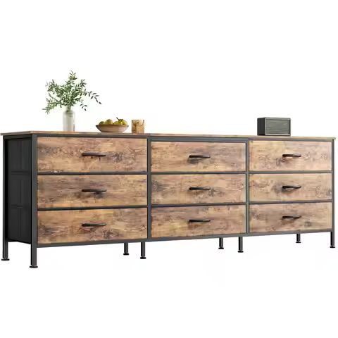 63 Inch Dresser for Bedroom, Dresser for Closet with 9 Drawers, Large TV Stand for 55, 65, 70 Inch T