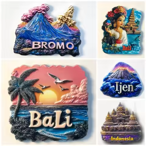 The Republic of Indonesia Fridge Magnets Bali Travel Souvenirs Borobudur Bromo Ijen Refrigerator Sti