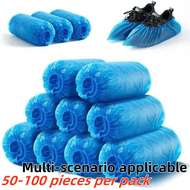 50-100pcs/Pack Blue Disposable Shoe Covers PE Foot Sleeve, Keeps Floor Clean, Waterproof/Wear-Resist