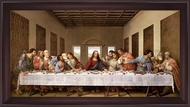The Last Supper by Leonardo Da Vinci Framed Art Print Wall Picture Wide Cherry Frame with Hanging Cl