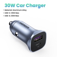 [HOT] UGREEN 30W รถพอร์ตชาร์จคู่ QC 4.0 3.0 Fast ตัวชาร์จไฟสำหรับ iPhone 14 13 12โทรศัพท์ Supercharg